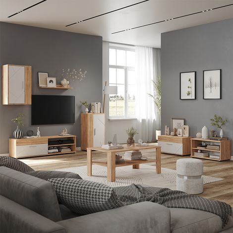 Wohnwand Berno, Goldkraft Eiche/Weiß, 6-teiliges Set, Vicco (1/5)