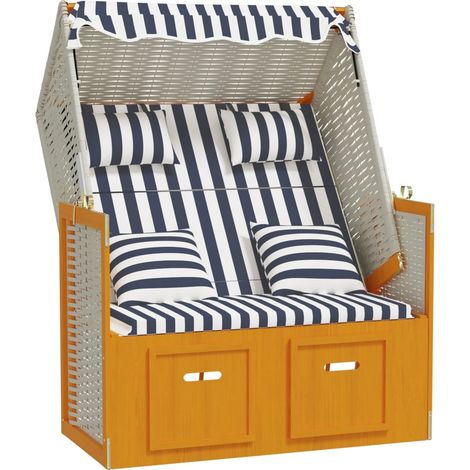 Strandkorb avec coussins Résine tressée bois solide Blanc bleu (1/5)