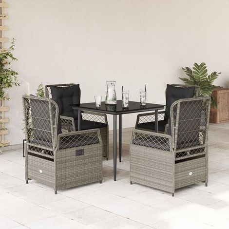 Ensemble à manger de jardin et coussins 5 pcs-Salon de jardin gris clair rotin 519622 (1/5)
