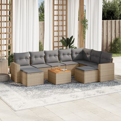 Juego de sofás jardín con cojines beige 10 pzas ratán sintético vidaXL (1/3)