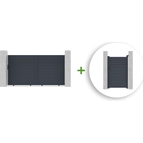 Pack portail coulissant CARPATIA 300x160cm + Portillon CARPATIA 100x160cm Gris (1/5)