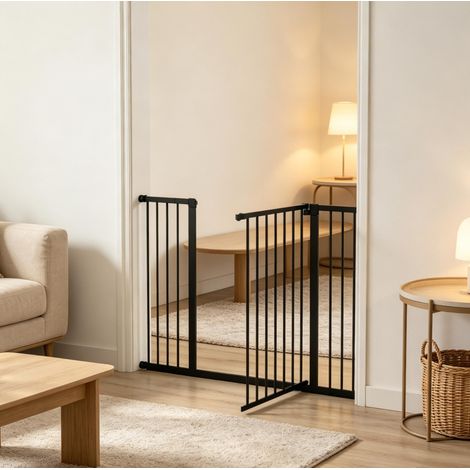 Barrera de seguridad extensible para mascotas, 107 x 4 x 76 cm, acero y plástico, negra DESVIAE (1/5)