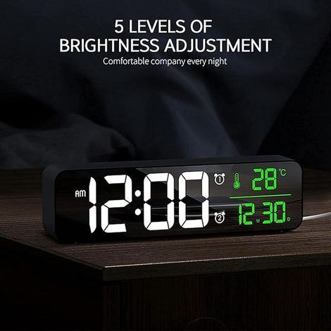 Großer digitaler LED-Wecker fürs Schlafzimmer mit Licht, Tischtimer, Temperaturanzeige und musikalischem Wecker schwarzer digitaler LED-Wecker (Farbe: Schwarz).