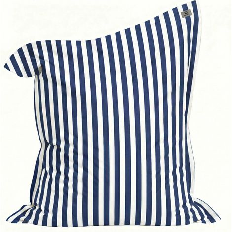 Pouf Géant XXL 180x140 Rayure Bleu Marine - Déhoussable & Anti-UV (1/5)
