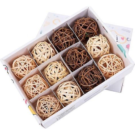 Lot de 12 balles en rotin tressé pour chats et lapins, diamètre 5 cm (1/5)