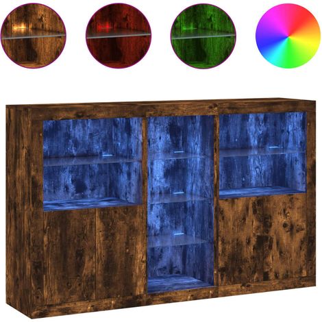 Maison Exclusive - Aparador con luces LED roble ahumado 162x37x10 (1/5)