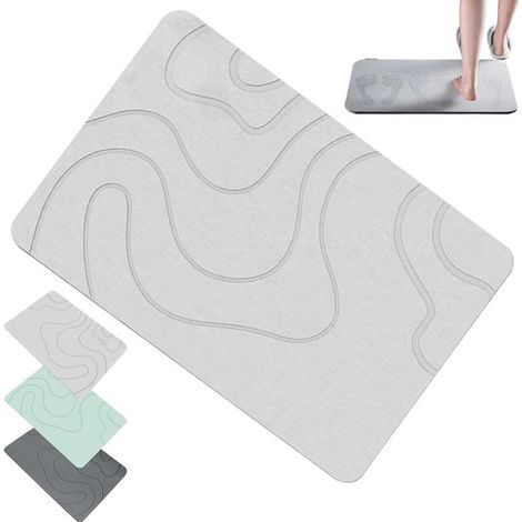 Tapis de bain en pierre de diatomite – 40 x 60 cm – Séchage rapide – Gris clair – Pour salle de bain (1/5)