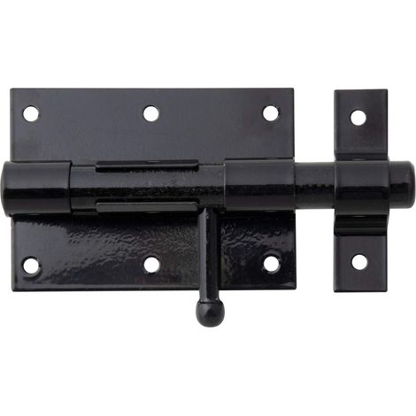 Verrou de box avec poignée ronde et gâche attachée plastifié en noir platine 95 x 67 mm boulon Ø 15,5 mm longueur totale 135 mm (1/2)