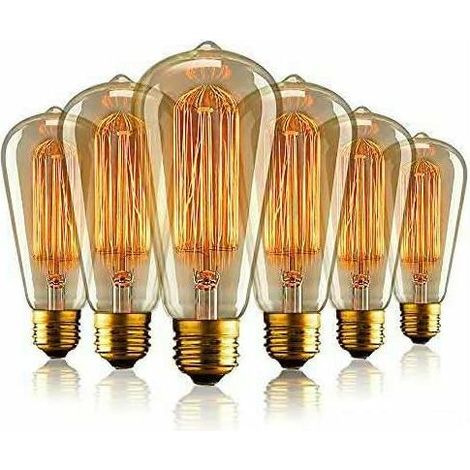 Aurora E27 Edison Ampoule Vintage, E27 Ampoules à incandescence Rétro,ST64 220-240V 40W Edison Ampoule Antique Lampe Blanc Chaud- (6pack) (1/4)
