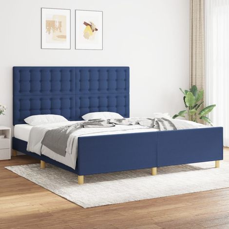 Lit double-180 x 200 cm, Cadre de lit avec tête de lit, Lit adulte, Structure de lit Bleu 180 x 200 cm Tissu PDKEI45526 (1/5)