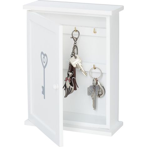 Relaxdays Cassetta Portachiavi da Muro, in Legno, Design Chiave, Stile Rustico, Appendichiavi, 29 x 22 x 8 cm, bianco (1/5)