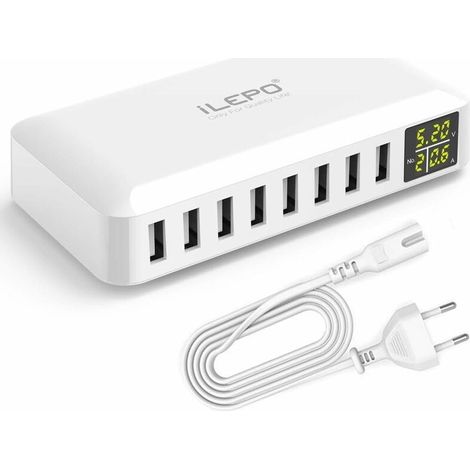 Chargeur USB 5V8A 8 ports – Affichage LCD – Station de recharge intelligente – Protection surcharge et surchauffe – Compatible iPhone, Samsung, Android (1/5)