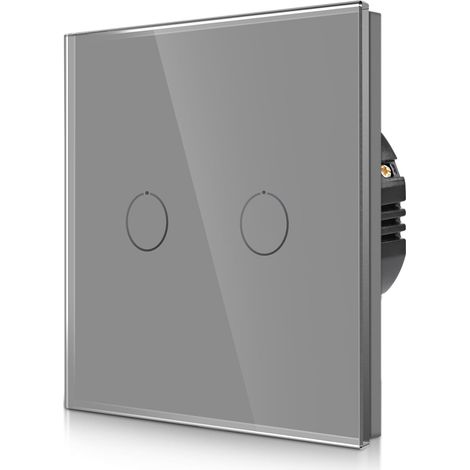 [PRODUIT RECONDITIONNE] CNBINGO Interrupteur à bascule tactile encastré gris - Double va-et-vient avec LED d'état et panneau en verre trempé