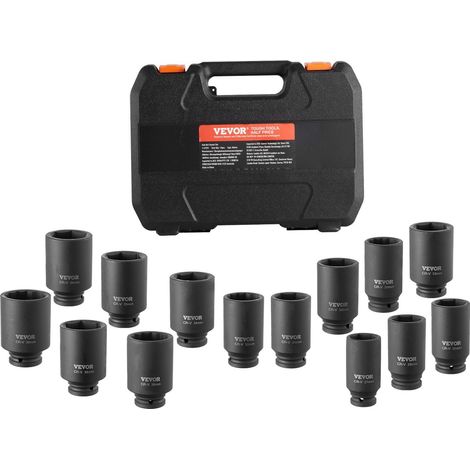 Jeu de douilles à impact 1/2" pour écrous d'essieu, 14 pièces en acier CR-V, coffret de rangement, idéal pour réparation automobile. (1/5)