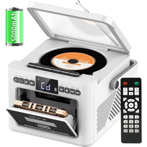 Tragbarer Boombox-CD-Player mit Kassettenlaufwerk, FM-Radio mit CD-Player, wiederaufladbarem Akku, Fernbedienung, USB/AUX/MP3/TF-Kartenwiedergabe/3,5-mm-Kopfhöreranschluss für den Heimgebrauch (5000 m