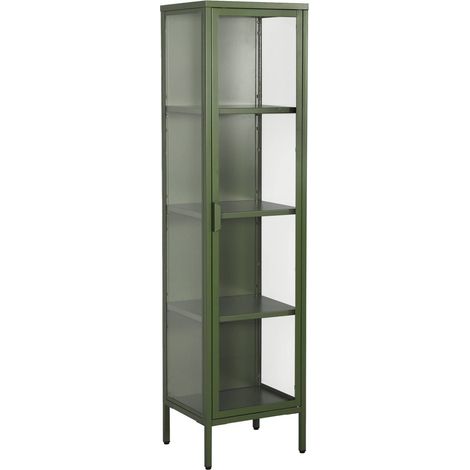 Sideboard, steel and tempered glass display cabinet with 1 door Green 40x35x160 cm - Arkansas
