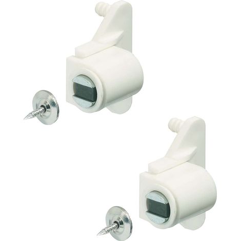 2x loqueteau magnétique à aimant rond blanc avec vis contreplaque et support universel porte placard cuisine salle de bain meuble (1/2)