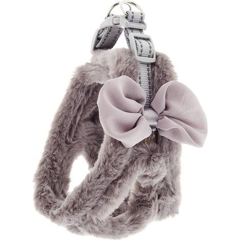Pettorina in peluche grigio con fiocco modello Sweety per cani: XS 28-34 cm