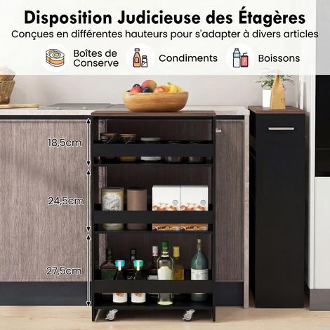 Pour cuisine, salle de bain ou bureau, gagnez de la place avec ce chariot étroit 20 cm à roulettes et poignée (1/5)