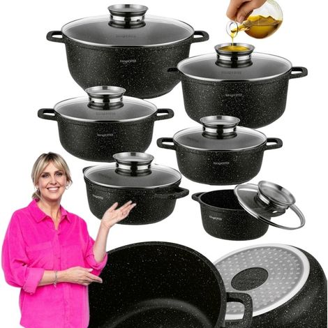 Set Induktionsgefäße mit Marmordeckel, Konighoffer Pollo, 12-teilig