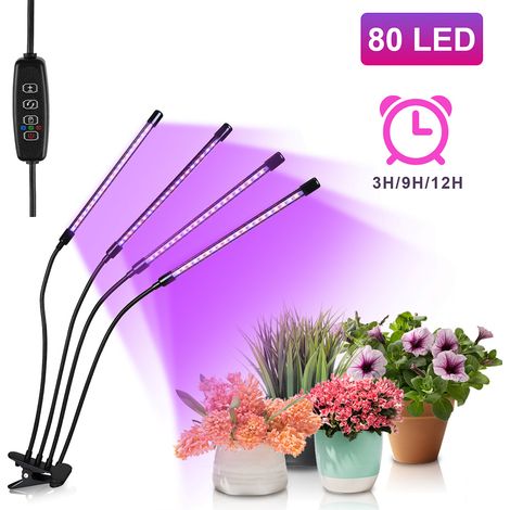 Randaco Pflanzenlampe LED Vollspektrum Pflanzenlicht 80 LEDs, 4 Köpfe Grow Lampe Pflanzenleuchte Wachstumslampe für Pflanzen, 10 Dimmstufen LED Grow Light für Zimmerpflanzen, Gartenarbeit, Gewächshaus (1/5)