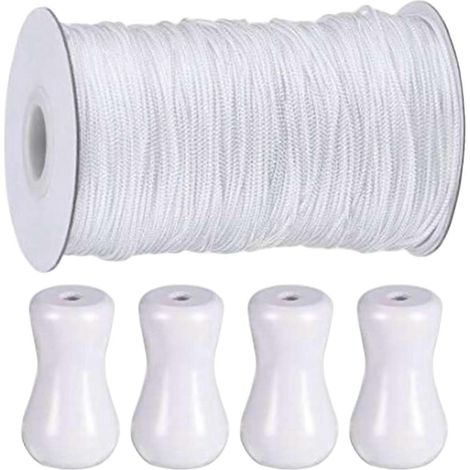 Cordon de rideau blanc tressé 18 mm 55 yards (50 m) 4 pendentifs en bois inclus (1/5)