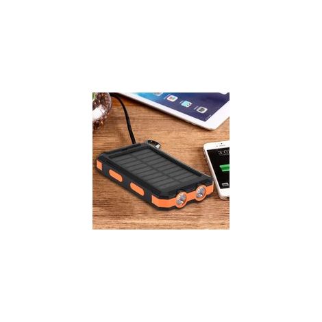 Kit de batterie externe solaire 10 000 mAh à charge rapide avec boussole, noir et orange. (1/5)