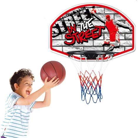 Basket Canestro Per Bambini A Parete Per Esterno Con Palla E Gonfiatore 66x44cm