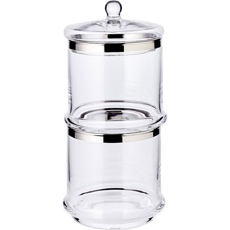 Boîte à Biscuits en Cristal Soufflé Bouche 3 Niveaux avec Bord en Platine H 29 x Ø 14 cm - PANGIVO (1/5)