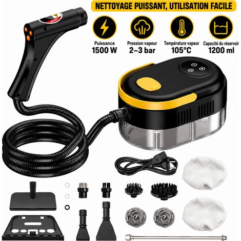 Nettoyeur vapeur portable 1500W, vapeur 105°C, réservoir 1200ml, 6 niveaux, kit 14 accessoires, prise UE (1/5)