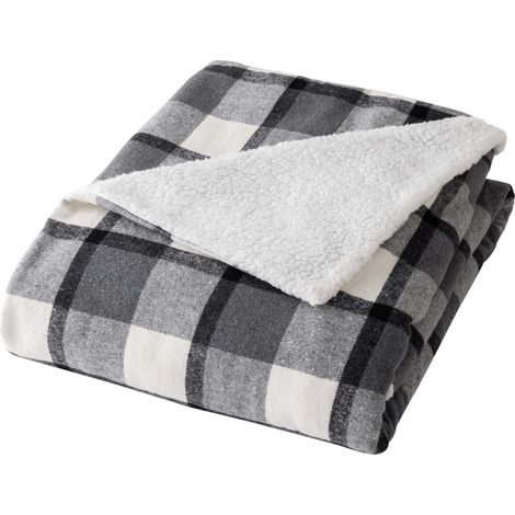 Plaid Tartan Sherpa "Ecossais" 125x150cm Anthracite