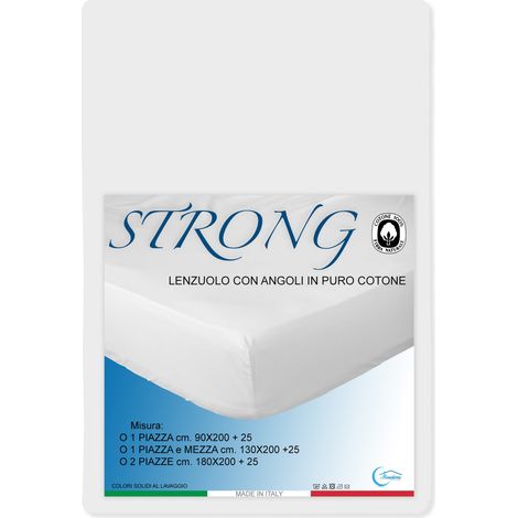 LENZUOLO con ANGOLI STRONG tinta unita BIANCO made in Italy 1 piazza e mezza (1/5)