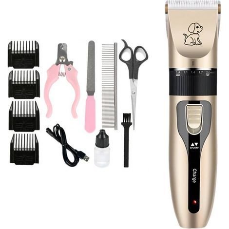 Tondeuse Pour Chiens et Chats, 4 Peignes Interchangeables, Réglage sur 5 Niveaux, Batterie Rechargeable, Tondeuse Silencieuse, Tondeuse (1/5)