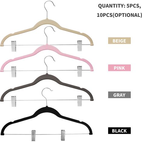 5/10 pièces Cintres avec Clips Mobiles Velours Ultra Mince Antidérapant Support Jupe Pantalon pour Voyage À Domicile (1/5)