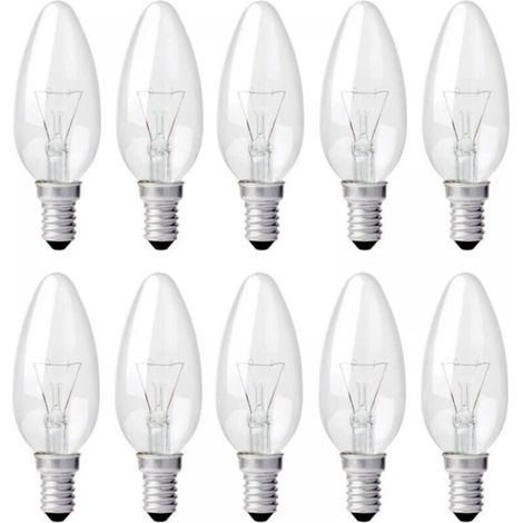 Ampoule Incandescence Bougie E14 40W 230V, Ampoule Flamme E14, Dimmable Blanc Chaud 2700K, 400LM, C35 Ampoule Transparent, Pour Lustre, Lampe de Bureau, Pack de 10