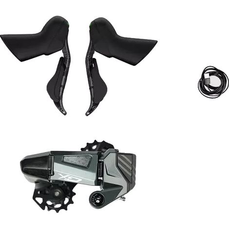 Grupo de componentes para bicicleta de gravel, cambio electrónico, 7-13 velocidades, plato único, frenos de disco sin pinza, cambio de fibra de carbono, rotores de 75 mm. (1/2)