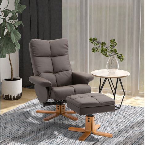 Sillón relax giratorio 360° con reposapiés y compartimento, reclinable, marrón, OKWISH (1/5)