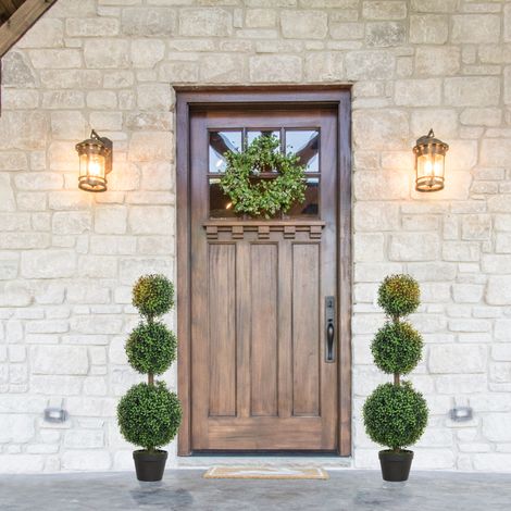 Set di 2 alberi artificiali, 101,6 cm, 3 sfere di bosso topiary, pianta finta verde in PE con vaso per interni ed esterni