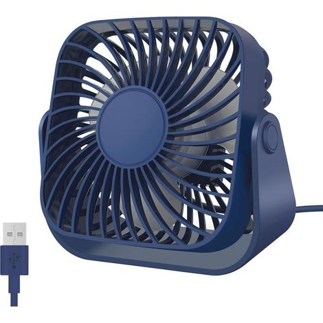Ventilateur USB, petit ventilateur de bureau, mini ventilateur personnel, 3 vitesses, rotation à 360°, ventilateur de bureau pour bureau (bleu) (1/4)
