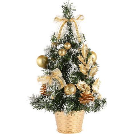 [JAMAIS UTILISÉ] Mini sapin de Noël artificiel, petit sapin de Noël avec lumières LED, mini décoration d'arbre de table pour bureau, bar, 40 cm (or) (1/4)