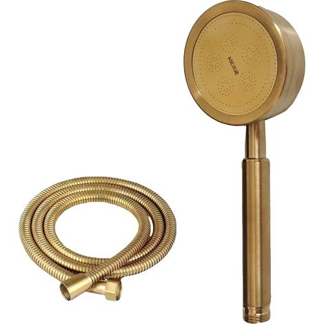Cabezal de ducha de acero inoxidable duradero, manual de alta presión, color dorado y manguera. (1/2)