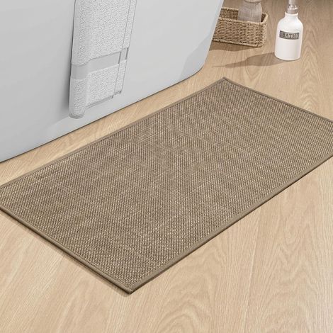 1 Tapis De Bain 43x81 Cm Dos Caoutchouc Antidérapant Imitation Lin Absorbant Salle De Bain (1/5)