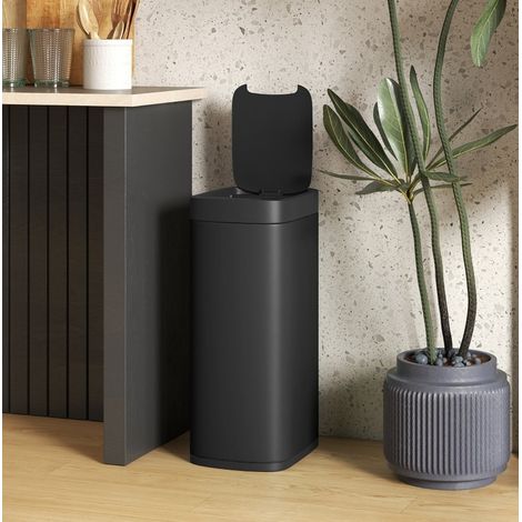Cubo de basura con sensor de 50 L en metal, apertura sin contacto, uso diario, 26,5x35,5x68 cm - negro (1/5)