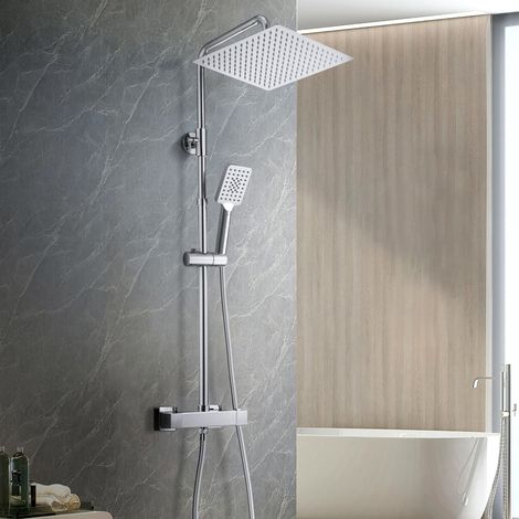 Colonne de Douche en Acier inoxydable avec Mitigeur Thermostatique, Ensemble de Douche Pluie Mural avec Douchette Salle de Bain et Pommeau Douche 30x30 cm Chromé (1/5)