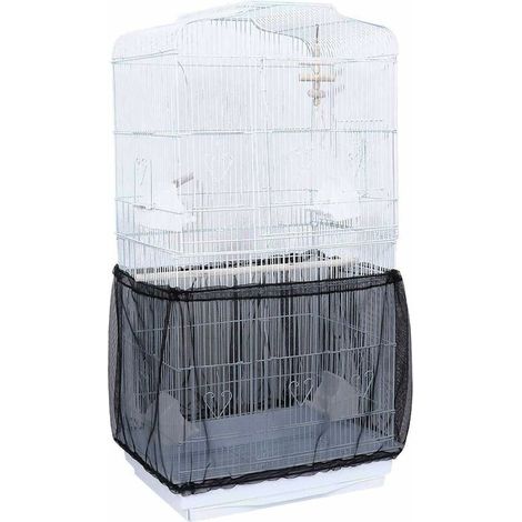 Housse pour Cage Oiseaux Maille Couverture Protection Cage Oiseaux Perruches Canaris Attrape Graine, Noir, M (1/5)