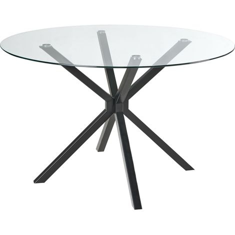 Tavolo da pranzo rotondo Glamour ⌀120 cm Piano in vetro temperato Gambe d'accento Nero Meston (1/5)