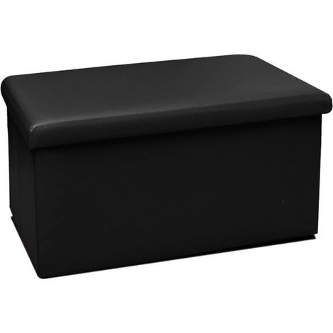 Pouf coffre de rangement pliable - JUANIO - Modèle standard - PVC noir - 76x38x38 cm - Couvercle amovible (1/4)