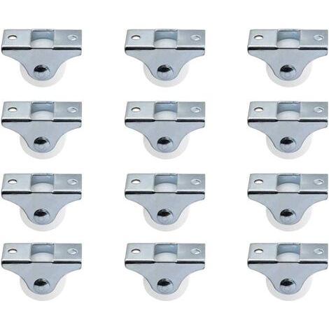 Lot de 12 roulettes de 2,5 cm rigides fixes non pivotantes avec plaque supérieure en métal roues en plastique dur pour meubles, argent (1/4)