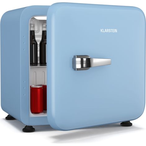 Klarstein Audrey Evo 43L Mini Kühlschrank - Retro-Design, Leise 40 dB, Kompakter Kühlschrank Klein mit Verstellbaren Füßen und Wendetür, Mechanischer Thermostat, Weiß, Ideal für Schlafzimmer und Büros