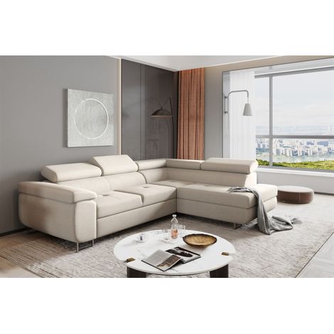 Ecksofa Sofa JADE Stoff Cover Beige mit Schlaffunktion Ottomane Rechts (1/2)